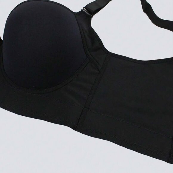 Women's Black Comfort Seamless Deep V Push-Up Adjustable Bra Sports Beautify The - Picture 8 of 11